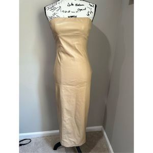 ZARA Tan Faux Leather Strapless Midi Dress S